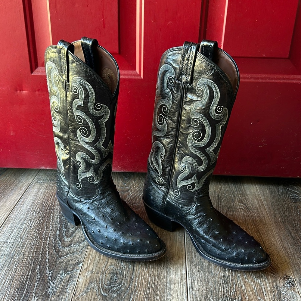 Tony Lama full quill ostrich black western boots size 7 1/2